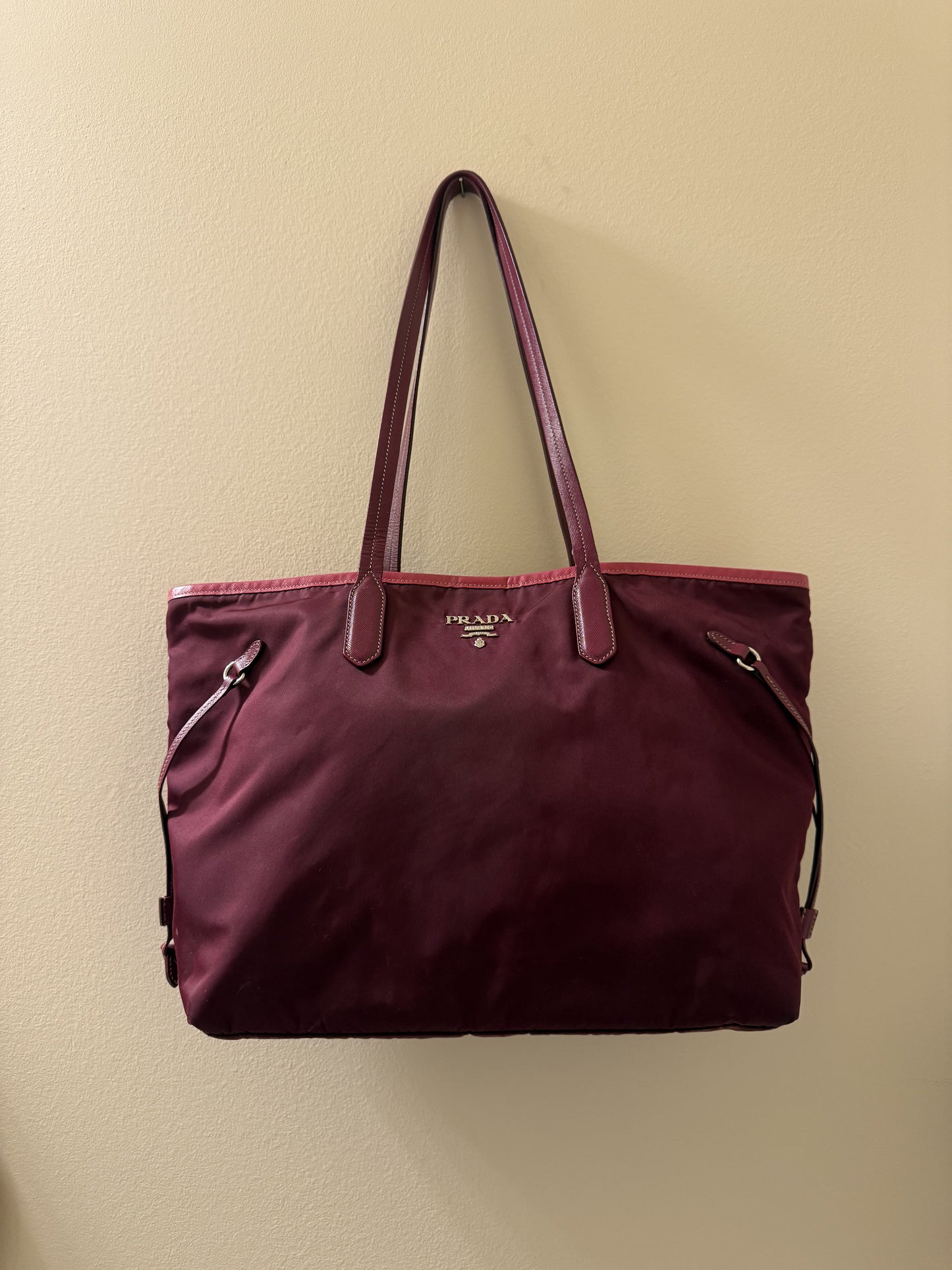 Burgundy & Fuchsia Prada Nylon Tote Bag