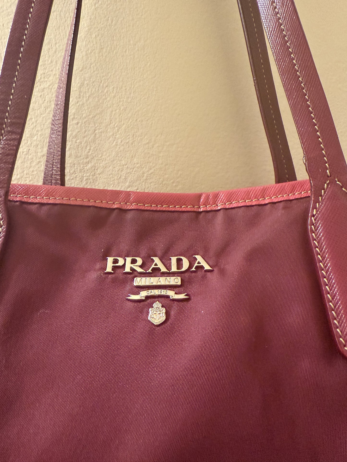 Burgundy & Fuchsia Prada Nylon Tote Bag