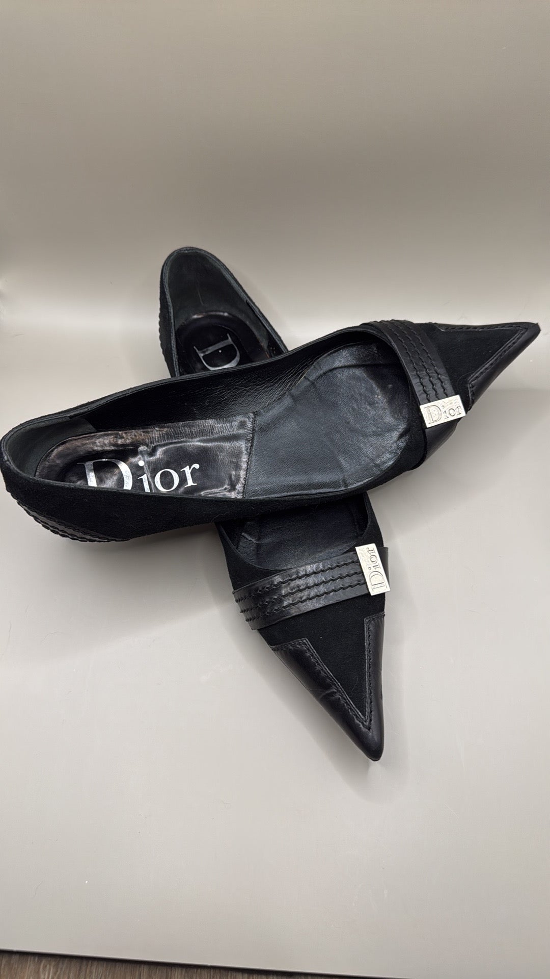 Vintage Dior Black Suede & Leather Flats - 38.5