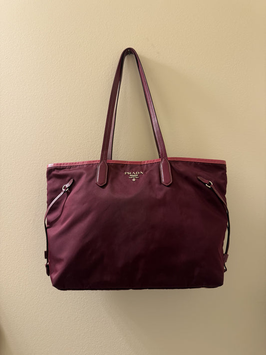 Burgundy & Fuchsia Prada Nylon Tote Bag