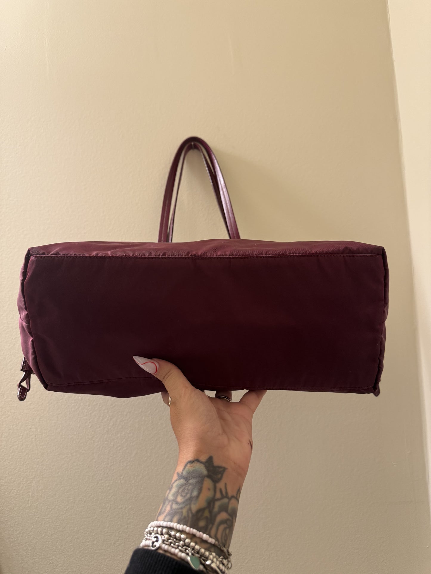 Burgundy & Fuchsia Prada Nylon Tote Bag