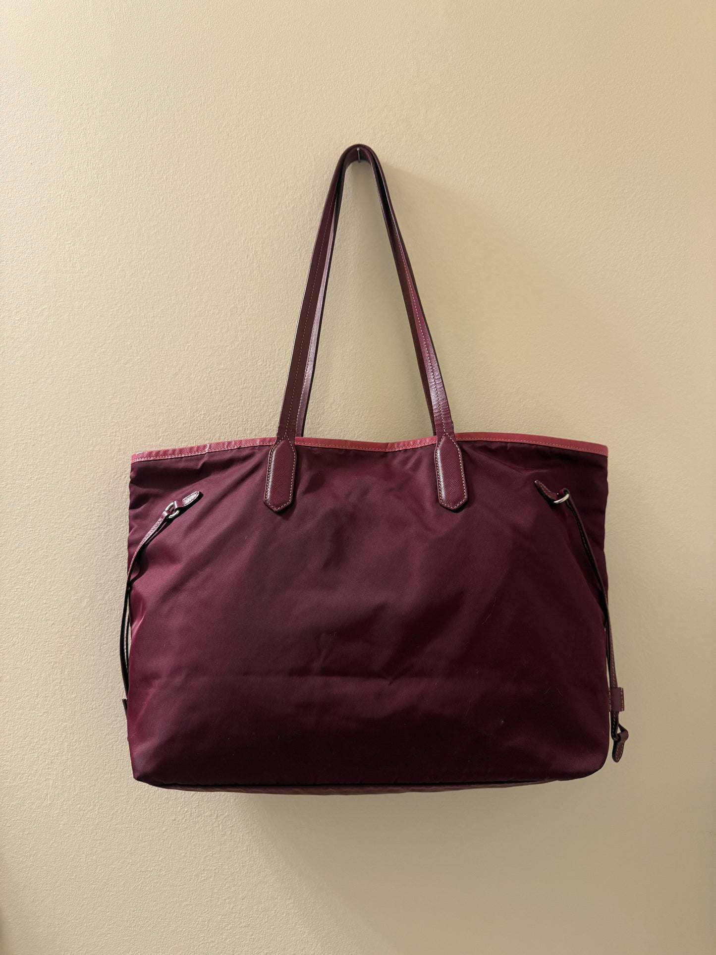 Burgundy & Fuchsia Prada Nylon Tote Bag