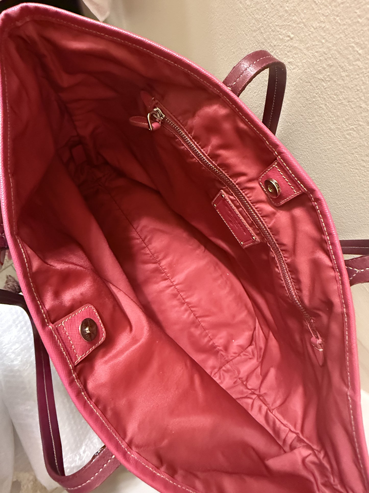 Burgundy & Fuchsia Prada Nylon Tote Bag