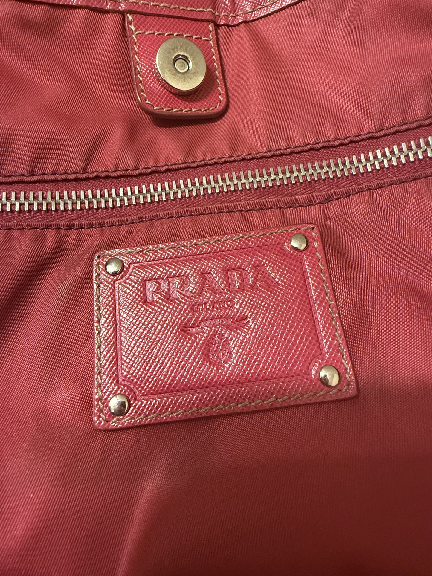 Burgundy & Fuchsia Prada Nylon Tote Bag