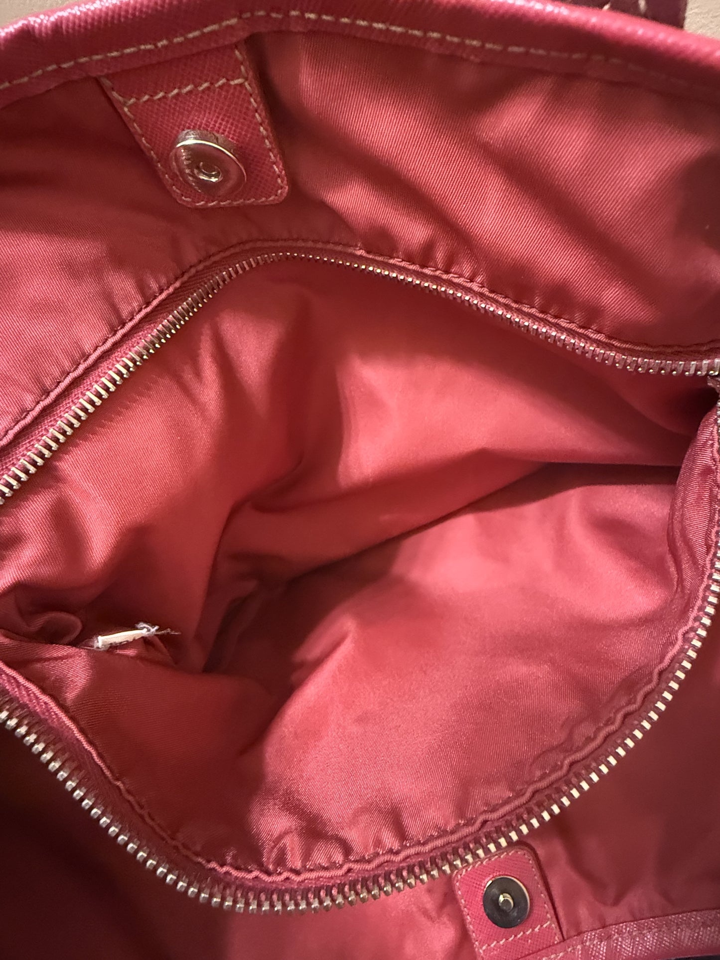 Burgundy & Fuchsia Prada Nylon Tote Bag