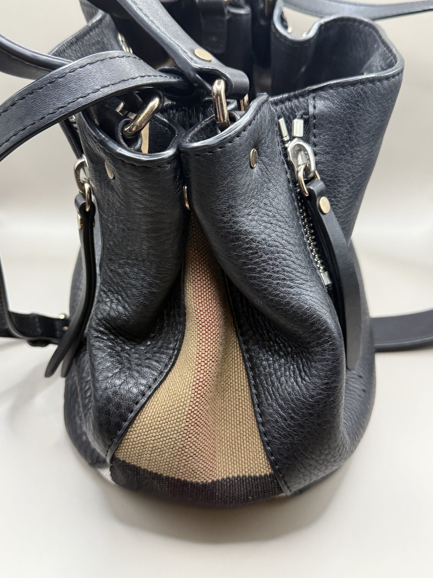 Burberry Maidstone Black Pebble Leather Bucket Bag