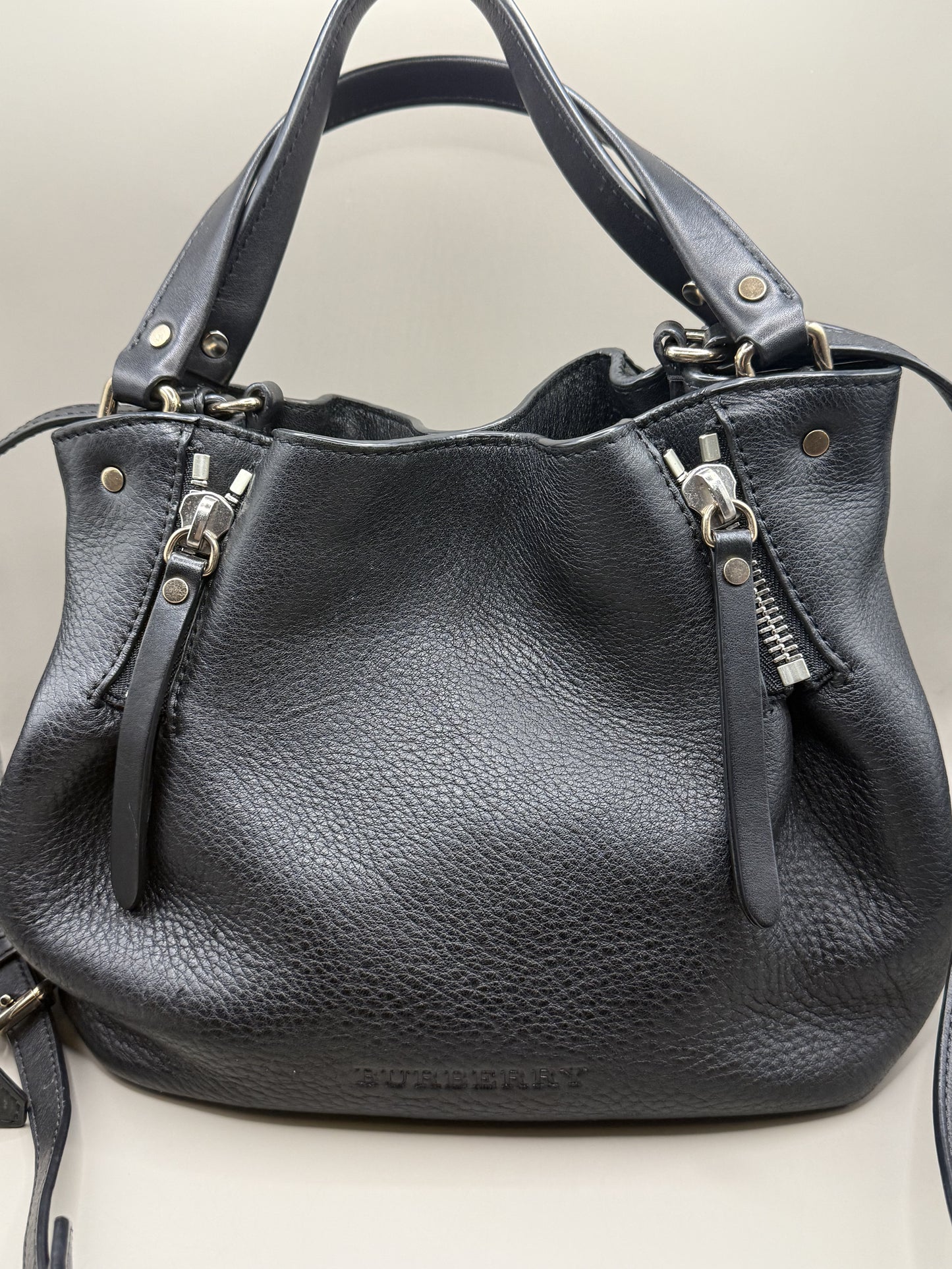 Burberry Maidstone Black Pebble Leather Bucket Bag