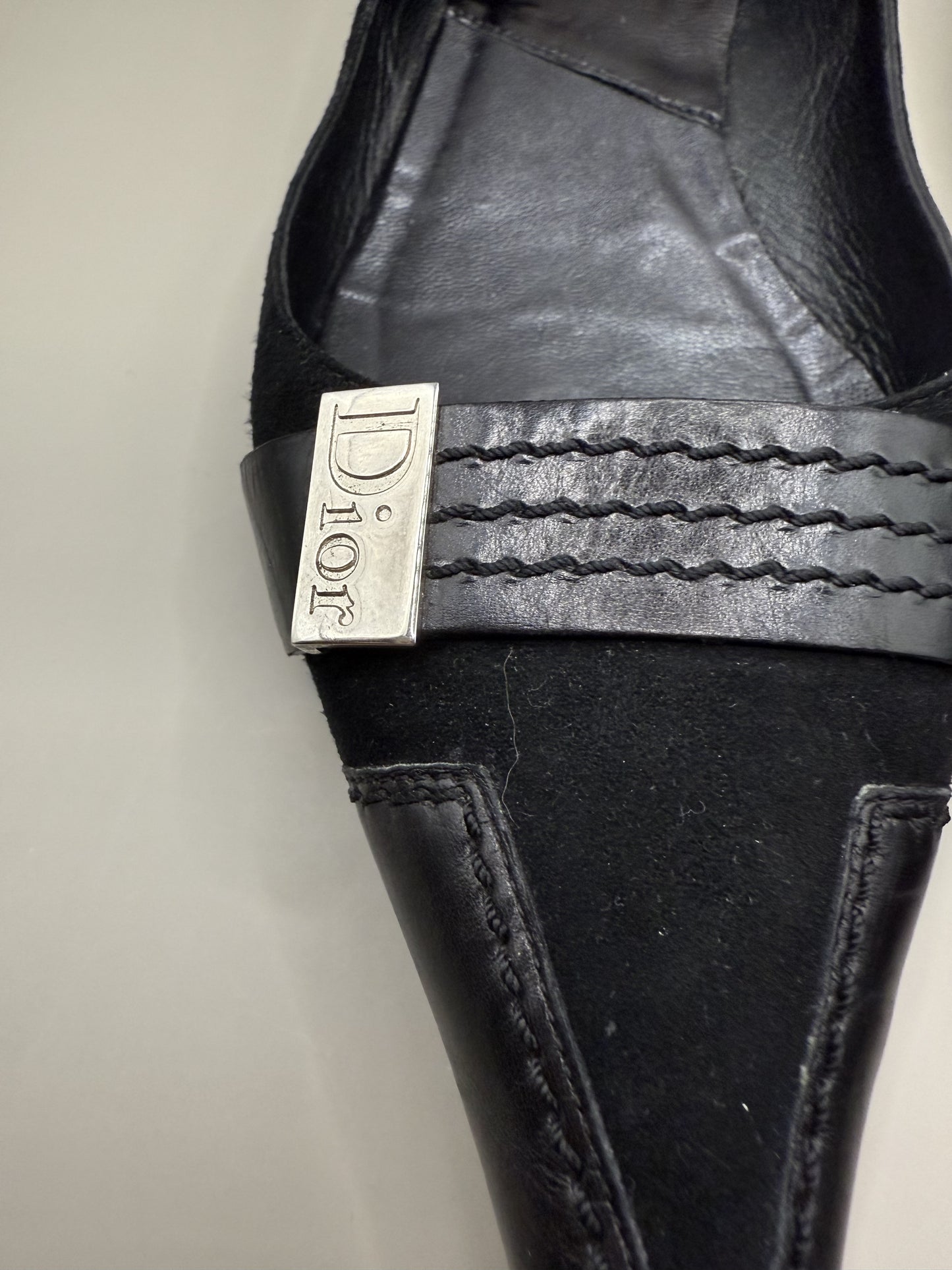 Vintage Dior Black Suede & Leather Flats - 38.5