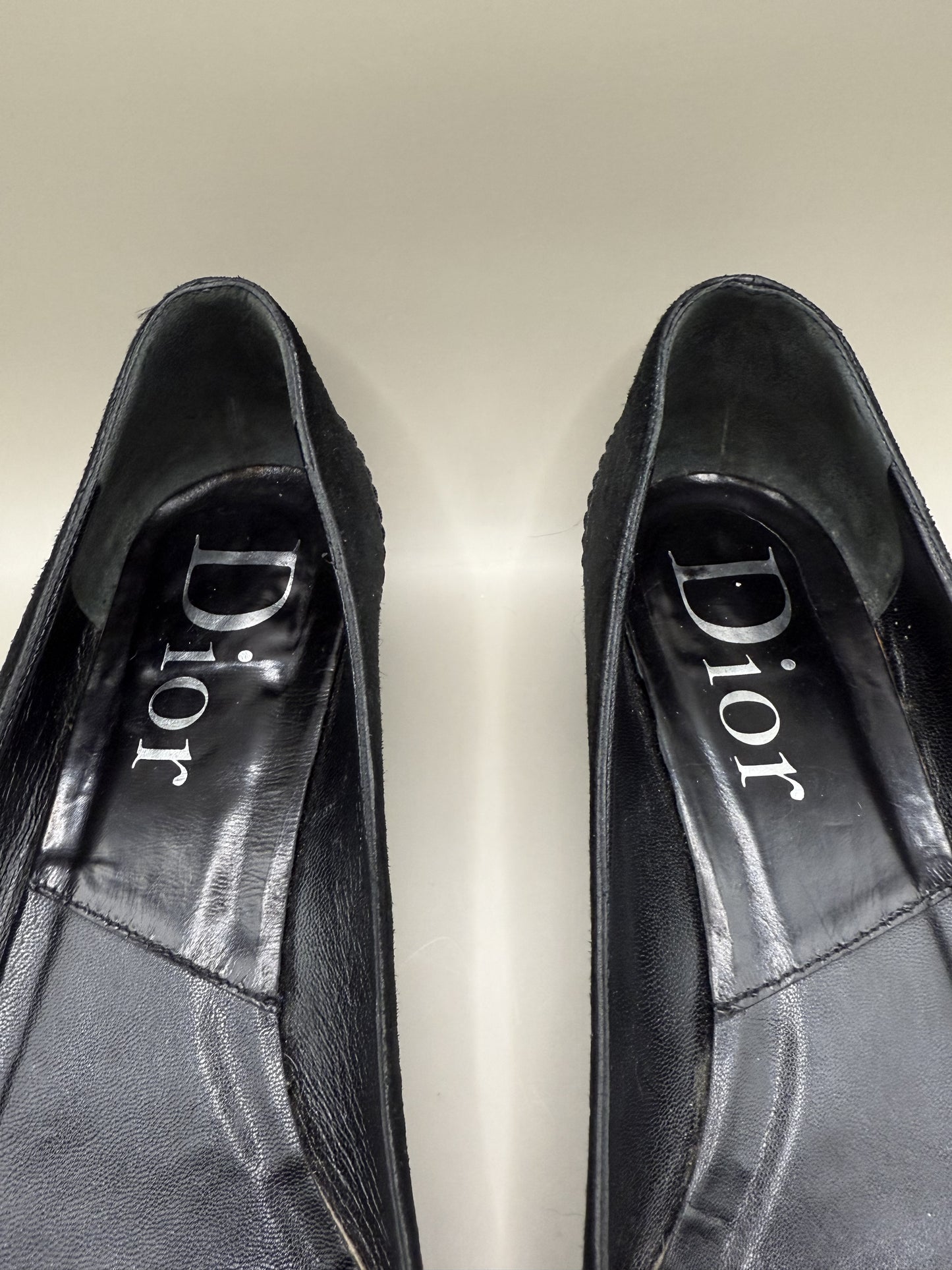 Vintage Dior Black Suede & Leather Flats - 38.5