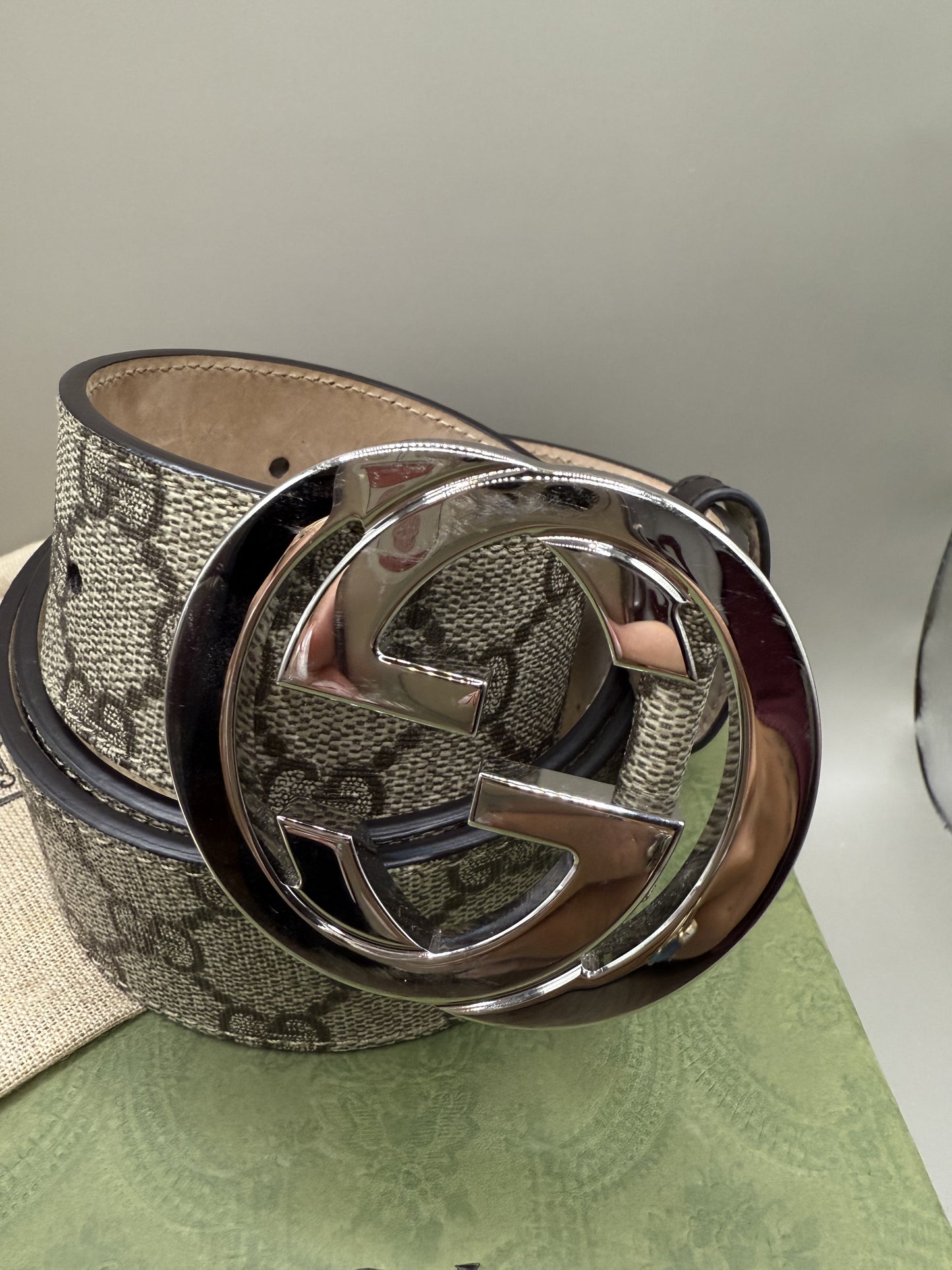 Gucci Monogram Belt with Silver Interlocking GG Logo – 85cm