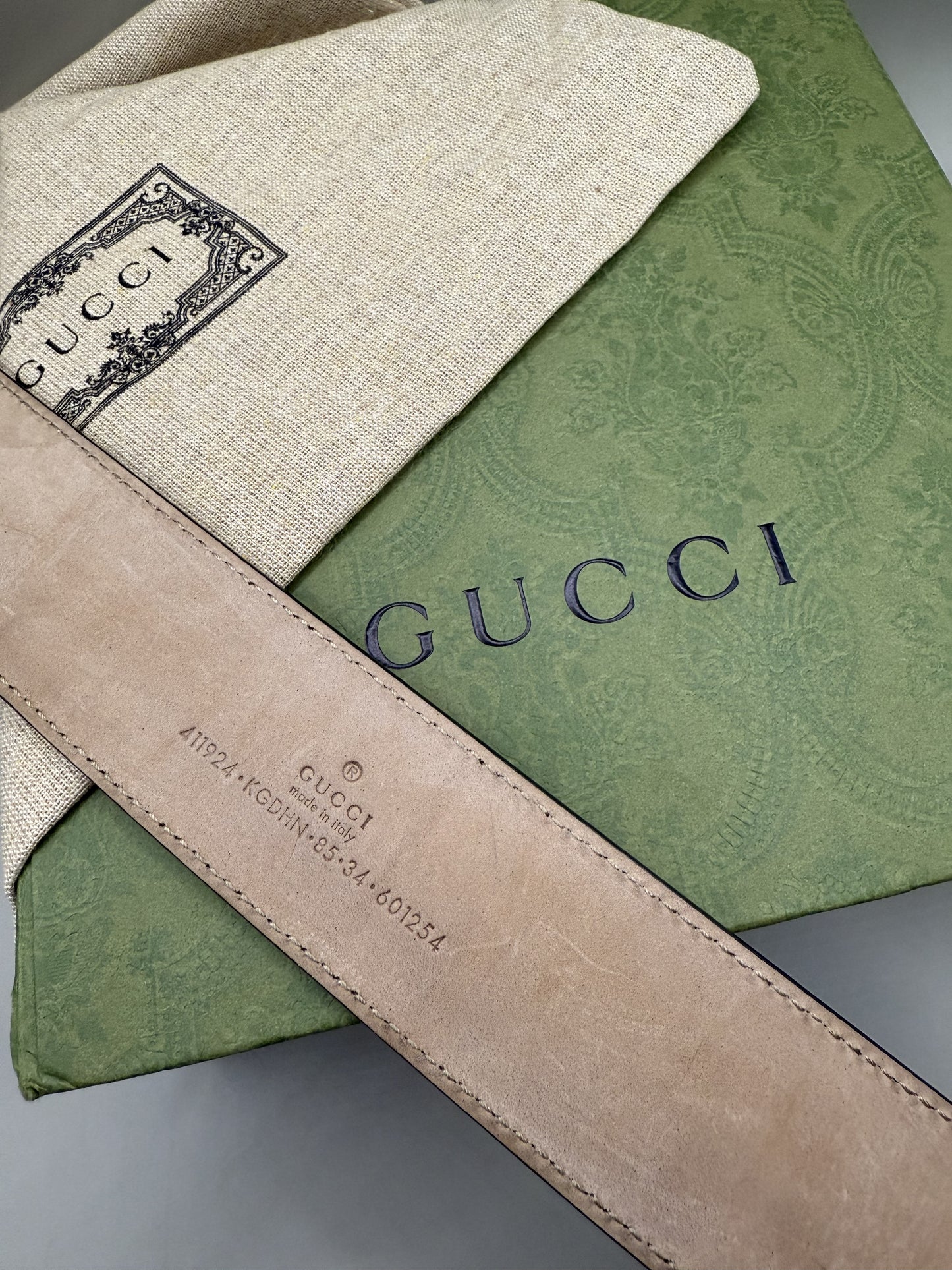 Gucci Monogram Belt with Silver Interlocking GG Logo – 85cm